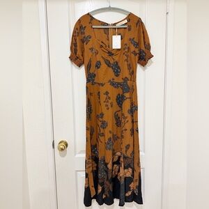 BEACHGOLD Rust and Black Floral Boho Dress Size S NWT